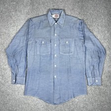 Vintage Dickies Blue Chambray Work Shirt 14-14.5 S Long L 21x30 70s USA Vtg M