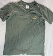 PUMA Green Cotton Logo Pocket Men's T-Shirt Crew Neck Short Sleeve S