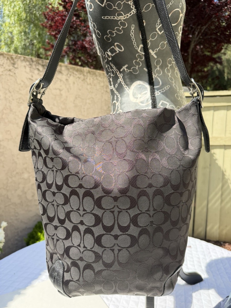 Coach Y2K 2000s XL Signature Twill Canvas Bucket Hobo Satchel