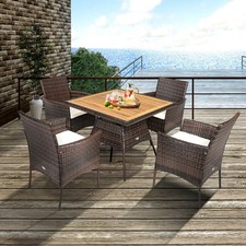 5PCS Patio Dining Table Chair Set Outdoor Furniture Set w/ 4 Seat Cushions