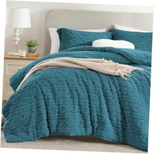 Fluffy Comforter Set Queen Size, Teal Warm Fleece Full/Queen 03-teal-geometric