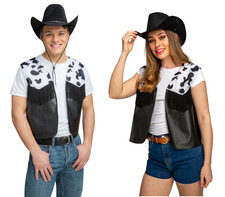 Black Cowboy Waistcoat Cowgirl Adult Fancy Dress Wild West Costume Accessory