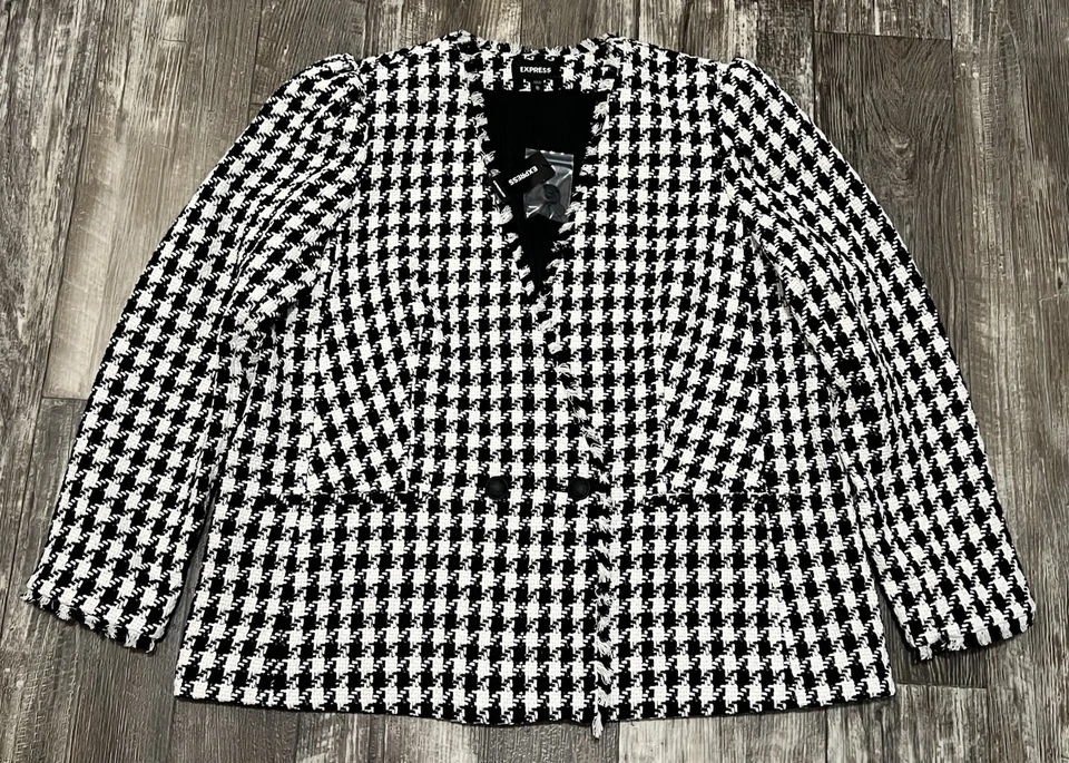 Express 黑色白色千鸟格双排扣粗花呢西装外套 XL $148 零售新品 — 第 2/4 张图片