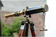 Classic Marine Brass Telescope on Wooden Tripod Premium Vintage Nautical Decor