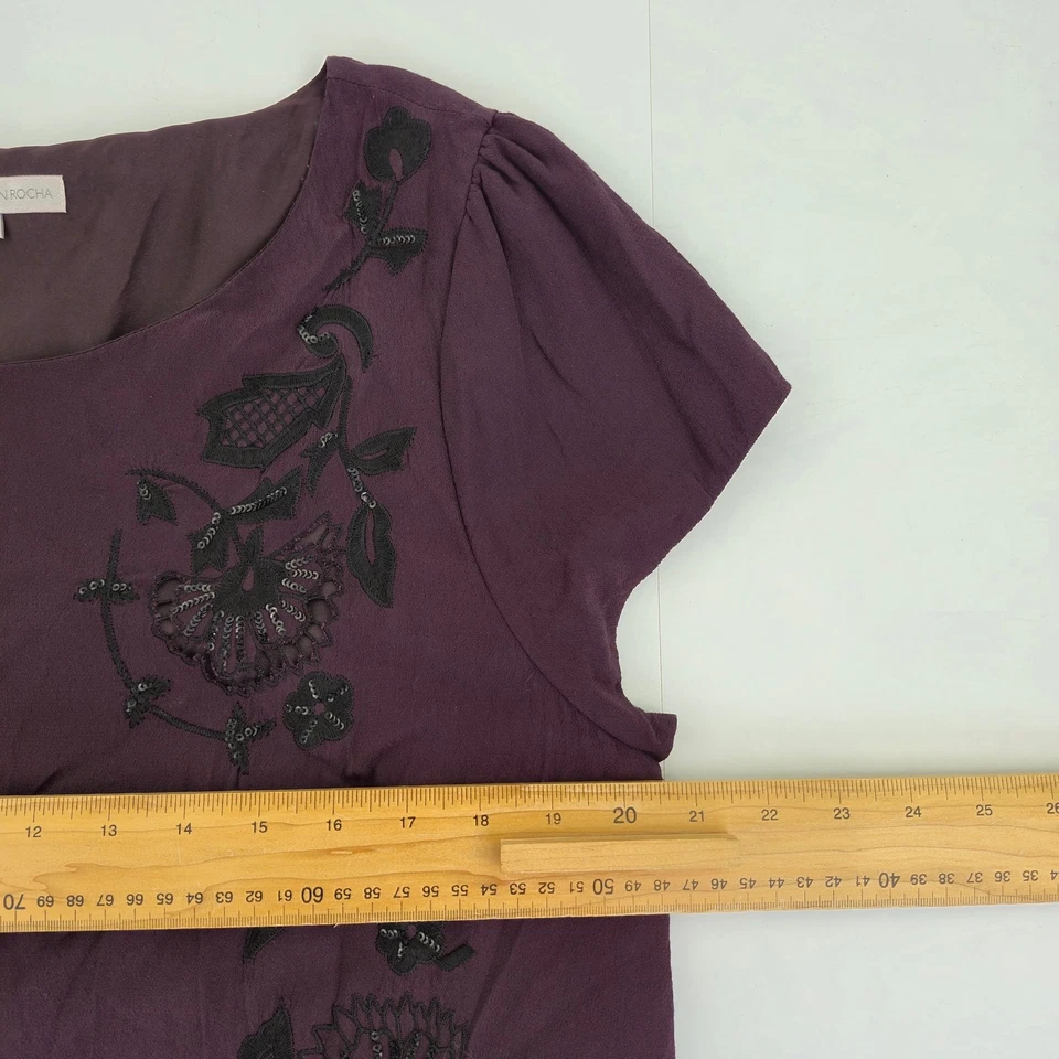 Vestido ROCHA JOHN ROCHA 18 púrpura bordado manga corta para mujer - Imagen 3 de 4