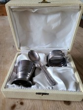 Coffret de naissance / Baptême - 3 pièces - Métal Argenté - Poinçon - Art Déco -