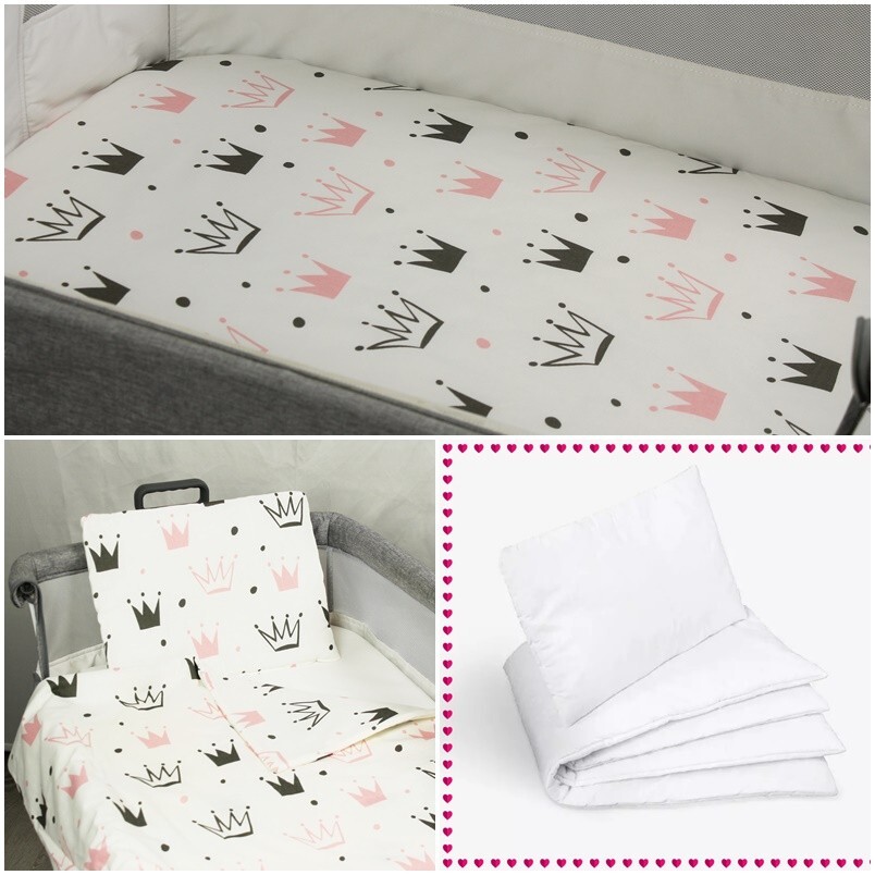 pc bedding set for bedside crib chicco next to me pink crowns