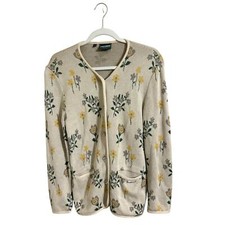 Geiger Cream Flowers Button Down Cardigan Size 34 Small