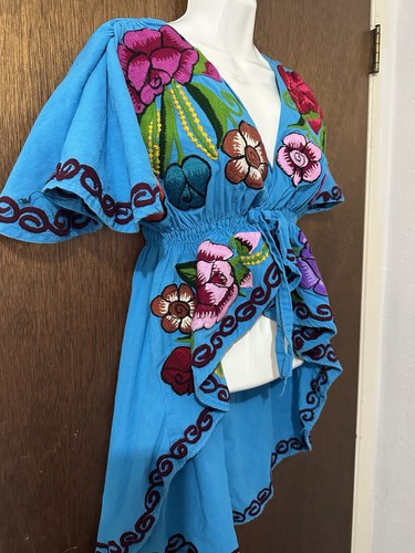 Handmade Mexican Mariposa Embroidered Floral Crop Top Medium stretch waist - Picture 3 of 7