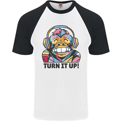 Turn It Up Monkey DJ Kopfhörer Musik Herren S/S Baseball T-Shirt