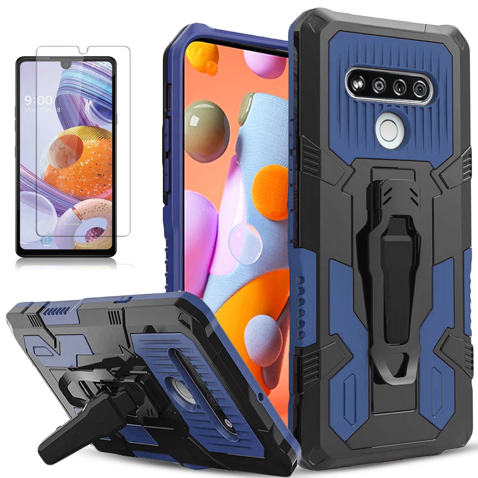 For LG Stylo 6 Case Phone Cover Kickstand Belt Clip + Tempered Glass Protector - Image 4 of 4