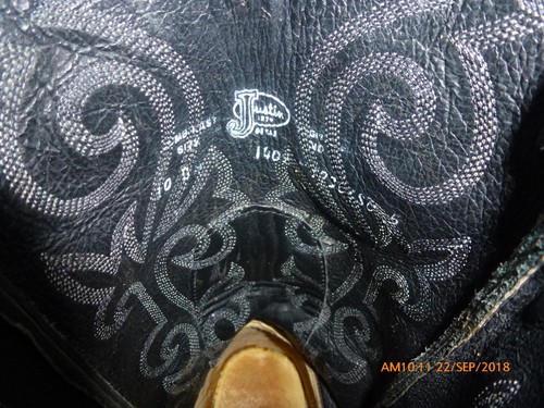 JUSTIN WESTERN BOOTS MENS WORK 10D MOTORCYCLE RUBBER SOLES BLACK LEATHER - Picture 11 of 11