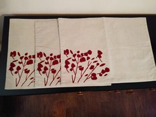 Pier 1 Cotton Placemats Tan Rust Red Velvet Floral Accents 19.5 x 14" Lot of 3