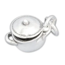 Cooking Pot with Movable Lid Stockpot 3D 925 Solid Sterling Silver Charm Kitchen