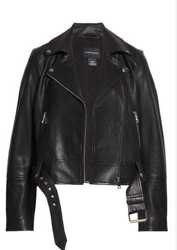 Club Monaco Black Leather Moto Biker Jacket - Picture 2 of 8