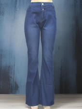 Pantete Women's Jeans Flare Double Button Comfy Western Denim Blue Size L