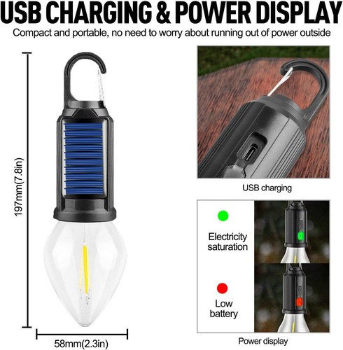 Solar LED Camping Zelt Glühbirne Tragbare Hängende Angeln Outdoor Laterne DE - Bild 9 von 16