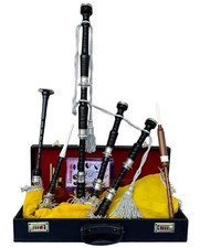 Great Highland Bagpipe Black Finish Silver Mounts Yellow Velvet Cover Tutor Book