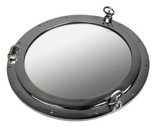 24" Nickel Finish Brass Porthole Mirror Nautical Wall Mount Round Silver Ship