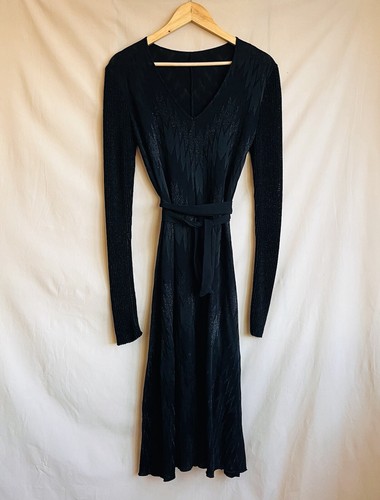 Missoni Metallic Black Glitter Knit Dress Trapeze Midi V Neck Designer Rare