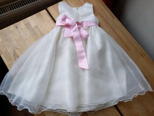 Pretty Lovely Pink Diamante Bow Cream Bridesmaid Tulle Layered Dress 3-4 yrs VGC - Picture 8 of 15