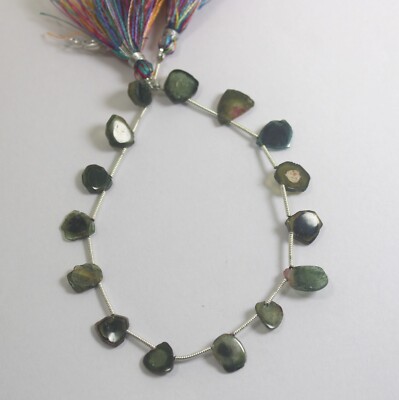 25 Carat Natural Unique Bi Color Tourmaline Smooth Slice 8 Inch Beads