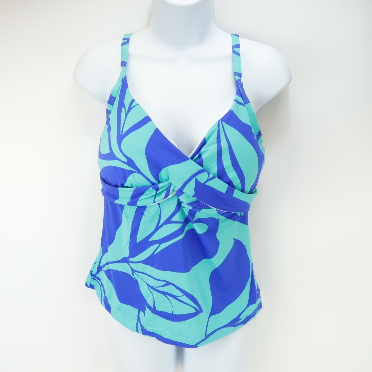 JAG Women's Swimwear Bathing Suit Tankini Top Leaves Light Blue