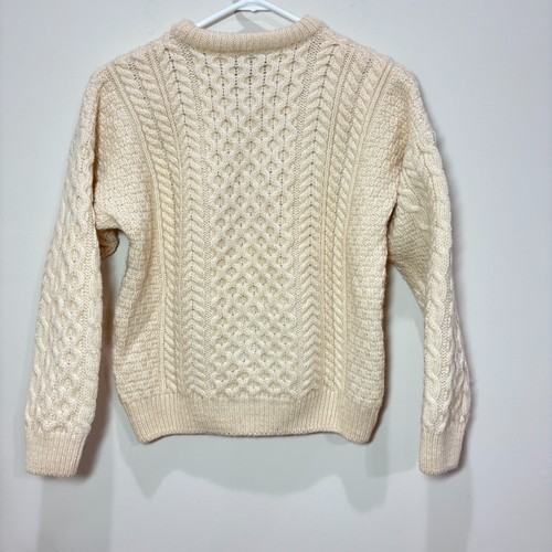 VTG Carraig Donn Ireland Cream Wool Sweater Women XS Cable Knit Crew Fisherman - Picture 5 of 8
