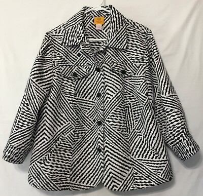 Women's Ruby Rd. Woman Size 16W Black & White Abstract Striped 3/4 Sleeve Jacket