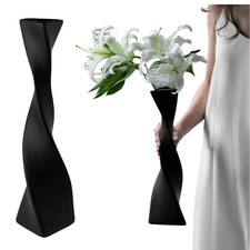 Beautiful Twisted Black Ceramic Vase 40cm Tall - Slim Slender and Elegant - V...
