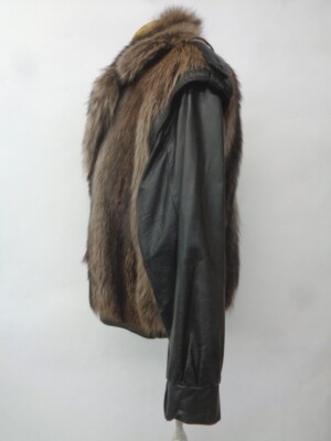 ジャケット・アウター archive raccoon fur leather jacket Womens Real Raccoon Fur Collar Leather Short Coat Slim Fit