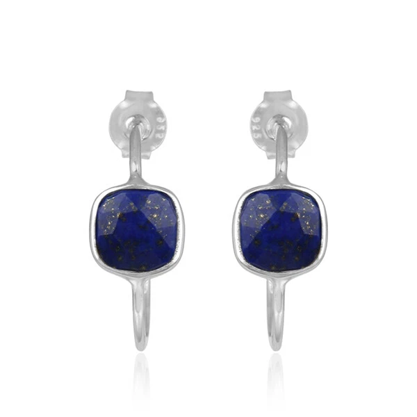20mm Lapis Lazuli Hoop Earring 925 Sterling Silver Hoops pair For Mother Gift - Image 2 of 3