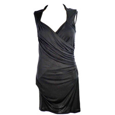 Catherine Malandrino Dress Black Bodycon Silk Ruched Dress Formal Party Size S