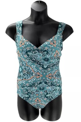 Jantzen Surplice Maillot One-Piece Swimsuit Blue Medallion NWOT