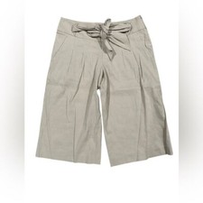 Elie Tahari Linen Wide Leg Cropped Pant Haley Size 2 Tan Khaki