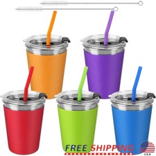 5Pack Kids Stainless Steel Spill Proof Cups W/ Straws  Lids Unbreakable New