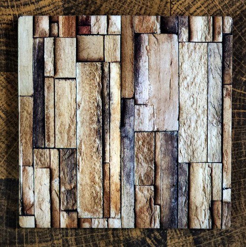 Ceramic Coaster Set S008 of 4 with Cork Pads, Holder & Printed STONE Pattern - Picture 4 of 6