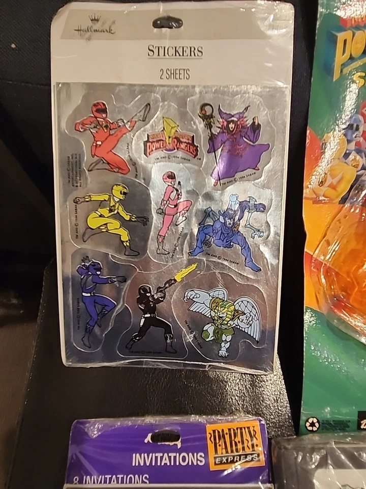 Vtg Mighty Morphin Power Rangers  Party Invites Napkins Stickers Sparkling Gun - Image 4 of 4