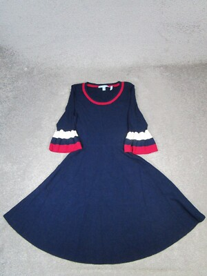 #ad Draper James Dress Womens Small Blue Red Knit Blouson * $12.50