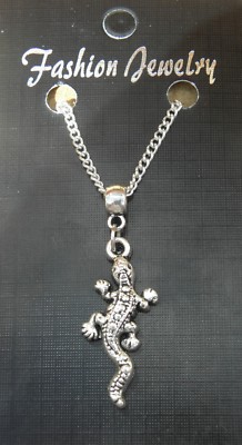 Lizard Pendant Necklace 18'' or 24 Inch Chain Reptile Charm