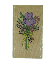 Ribboned Iris Wood Mounted Rubber Stamp, Hero Arts, F699, Flower, Floral, Spring