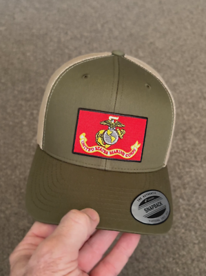US Marines Hat USMC Flag SnapBack or FlexFit Mesh Cap Handcrafted