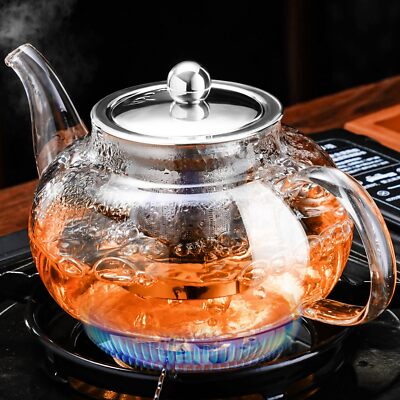 600ml Glass Stovetop Teapot with Infuser Loose Leaf Tea Maker for Camping Travel