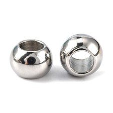 20 pcs 201 Stainless Steel Silver Ball Spacer Beads - 8mm x 6mm   Hole: 4.5mm