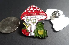 Red Mushroom Frog House Toad Sweet Home Forest Metal Pin Badge Brooch Enamel