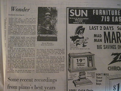 Louisville Courier Journal 1974. Stevie Wonder L. A. Times 2-Page Article!