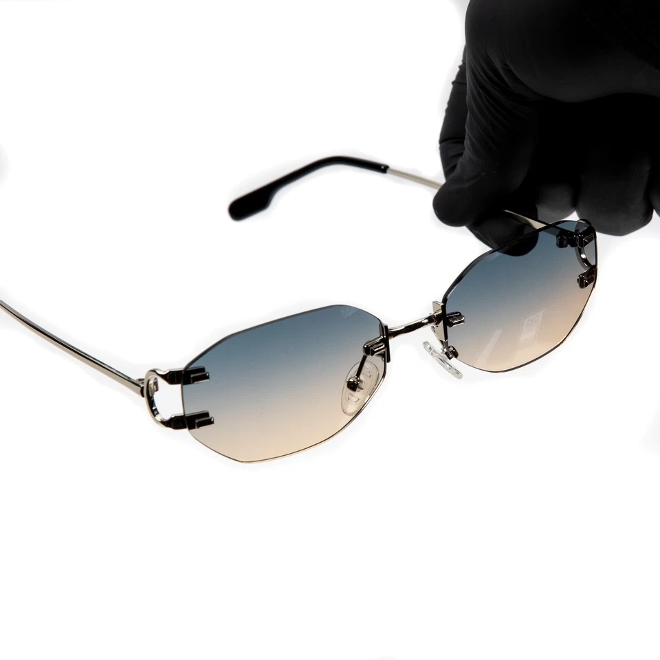 Gafas de sol sin montura Hip Hop con montura plateada de tinte degradado gris y tostado de lujo para hombre Foto 2 de 4