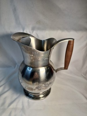 VTG Oneida Ornate Japan 18-8 Stainless Steel Water Pitcher Detailed Wood Handle 