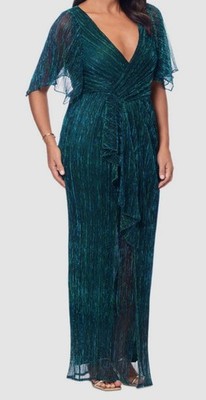 dark green metallic dress Betsy & Adam Women's Stretch Ruffle Long Gown Size 6 Color:Green Bio Tech Floral SP24 CARRYOVER What Colors Go With Formal dress an overlapping skirt that