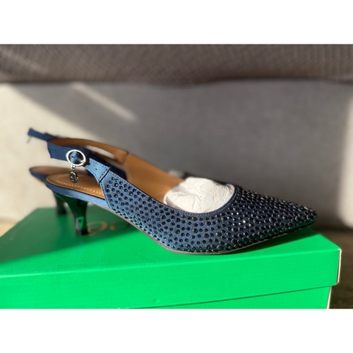 New J.Renee Ferryanne 7.5 Navy Satin Rhinestones Slingback Kitten Heel - Picture 3 of 8